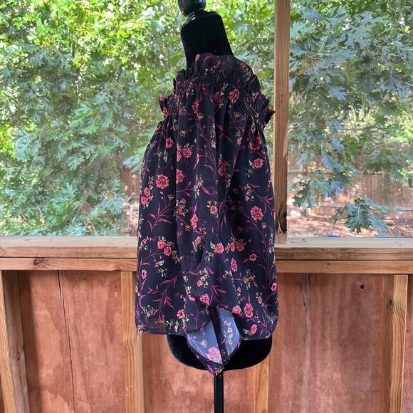 Scripted Black Floral Peasant Blouse Off The Shoulder Size S. NEW - Picture 3 of 11
